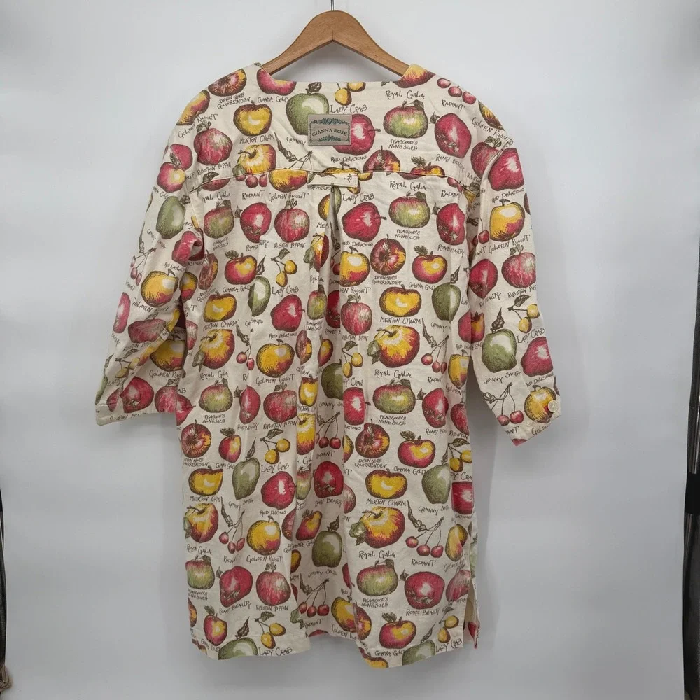 VTG Gianna Rose Apple Print Button Up Garden Artist Smock Cottage Core Nature OS - Picture 2 of 11